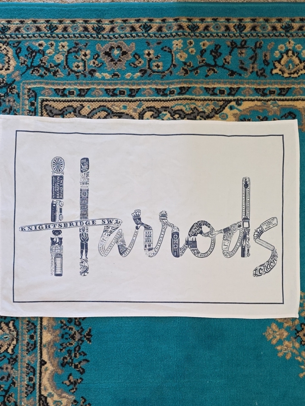 Harrods London-themed cotton tea towel